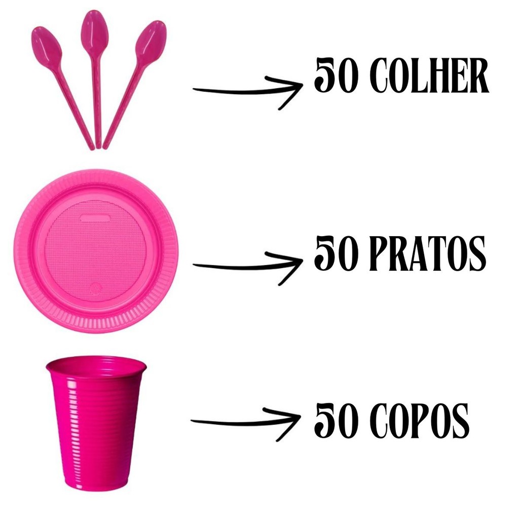 Kit Descartavel 150 Peças C/Colher Sobremesa Festa Decoração