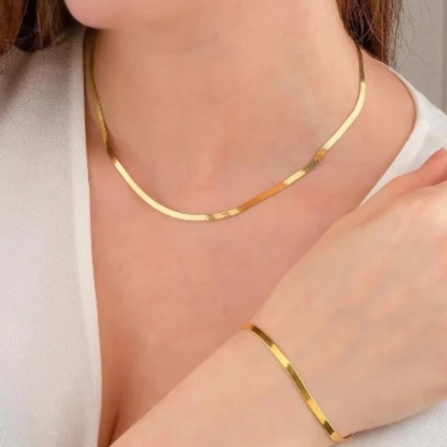 Colar Feminino Aço Inoxidável Laminado Com Pulseira em Oferta na Shopee