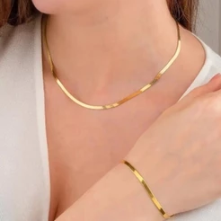 Colar Feminino Aço Inoxidável Laminado Com Pulseira