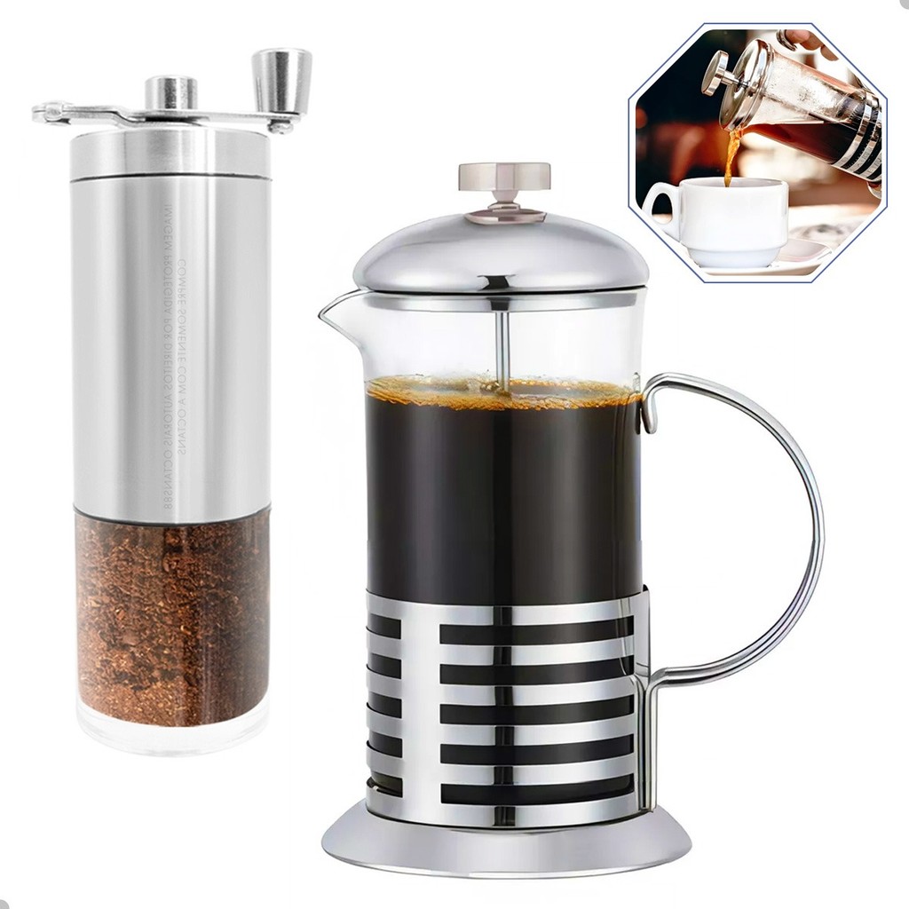 Cafeteira Prensa Francesa 600ml + Moedor Café Inox c/ ajuste