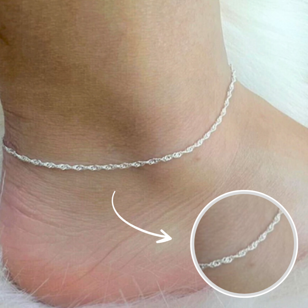 Tornozeleira Singapura em Prata 925 - 24cm, Joia Legítima e Original em Oferta na Shopee