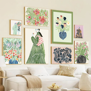Tulipa Violetas Vaso Mulher Casaco Pôsteres Flores Verde Claro Estética Abstrata Tela Pintura Impressão Fotos Decoração Sala De Estar em Oferta na Shopee