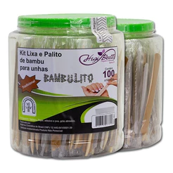 Kit Lixa Unha E Palito Bamboo Ponta Chanfro - 100 und