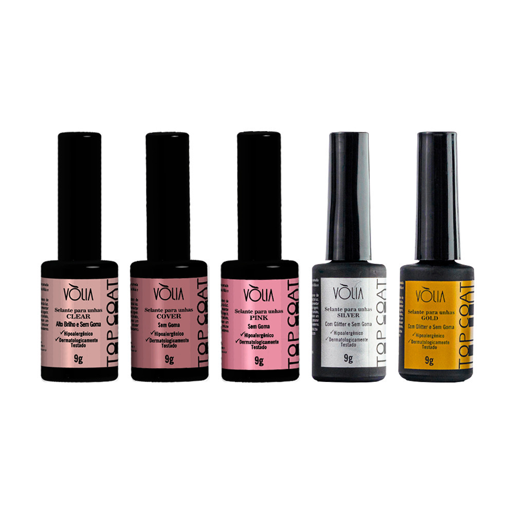 Top Coat Vólia 9g Selante Finalizador Topcoat (clear, cover, pink, silver ou gold) - a sua escolha