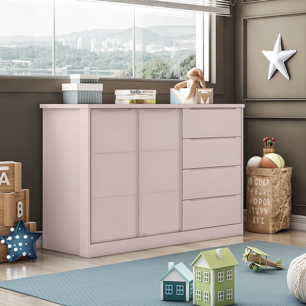 Cômoda Infantil 2 Portas 4 Gavetas Lua P04 Rose - Mpozenato em Oferta na Shopee