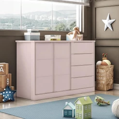 Cômoda Infantil 2 Portas 4 Gavetas Lua P04 Rose - Mpozenato