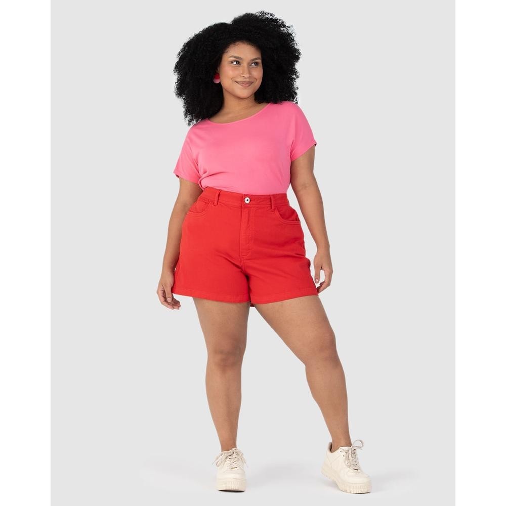 Shorts Mom Feminino Plus Size Cintura Alta Em Sarja Com Elastano - Women Clothes
