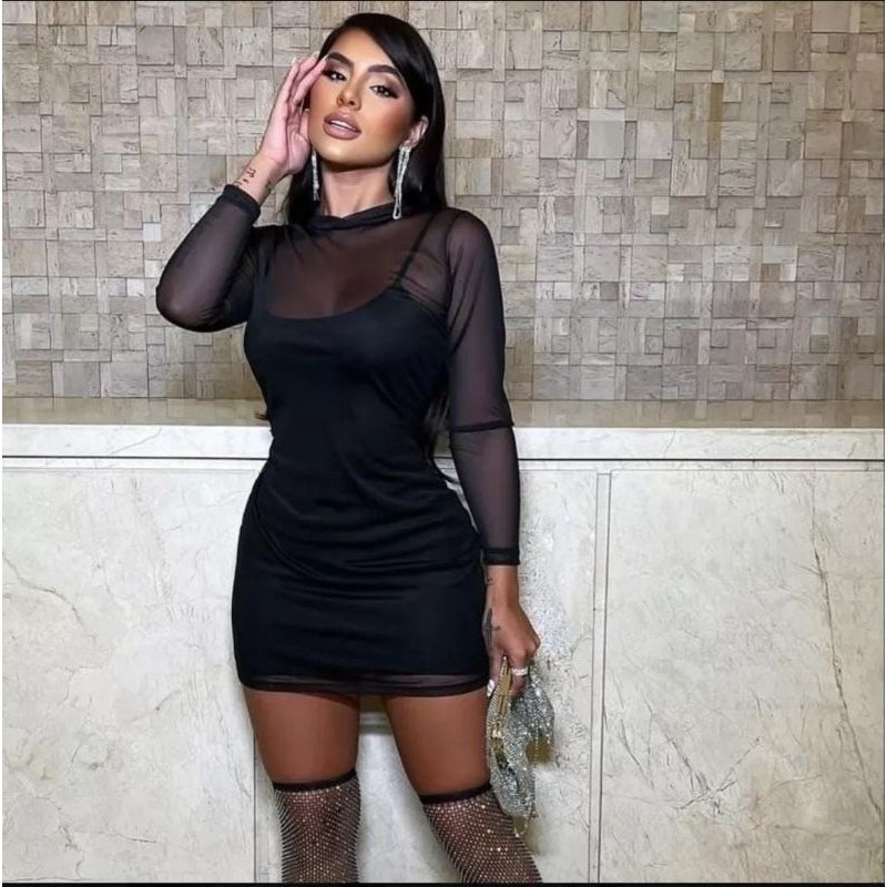 kit 2 vestidos vestido tule transparente e vestido suplex em Oferta na Shopee