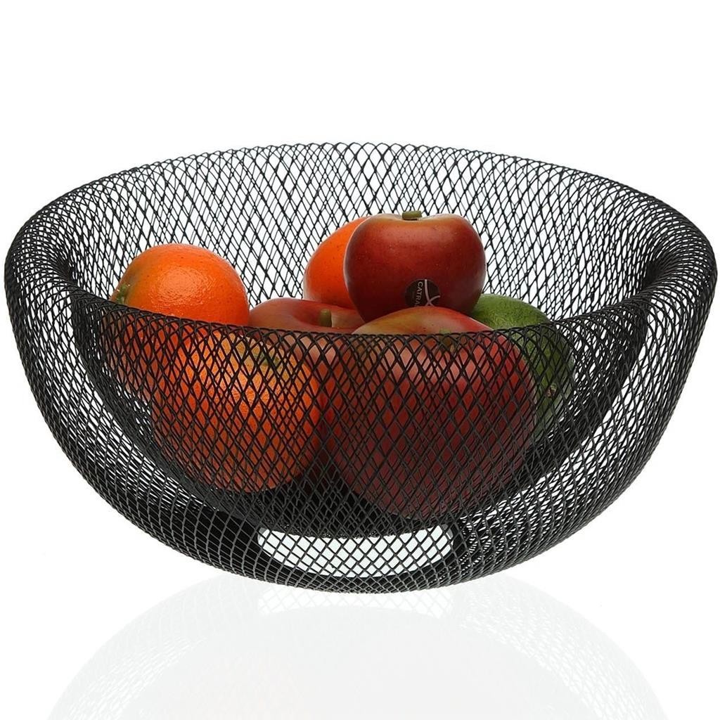 Fruteira De Mesa Cesto De Frutas Aramado Cozinha Metal 30cm Luxo Organizadora Moderna Blac...