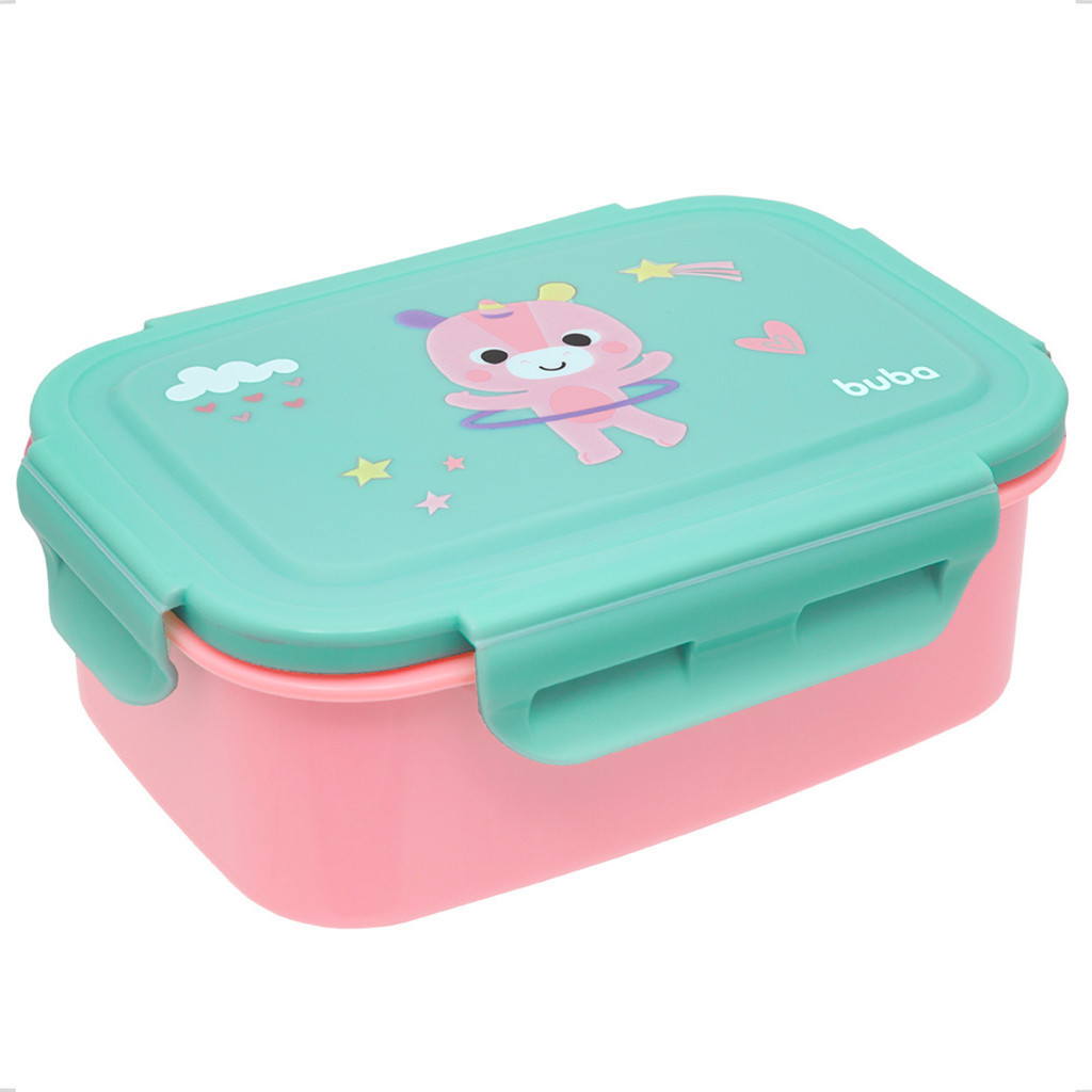 Lancheira Marmita divisoria Bento Box BubaZoo Unicornio Potinho Papinha Buba Pote Inox Atóxico Rosa