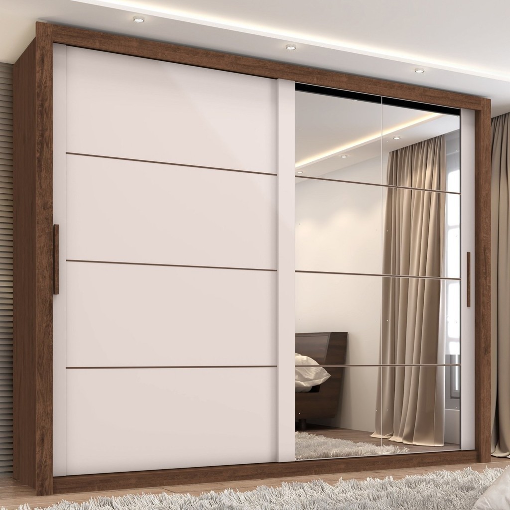 Guarda Roupa Casal com Espelho 2 Portas 6 Gavetas Imperador Plus  Jacaranda/Off White - Mom & Baby