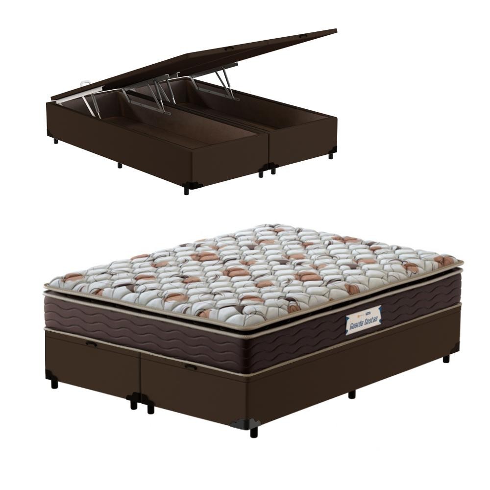 Cama Box Baú Queen Marrom + Colchão de Espuma D45 - Probel Guarda-Costas ProForce Plus 158x198x70cm em Oferta na Shopee