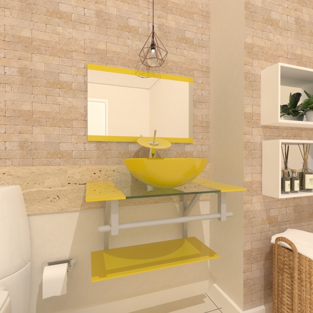 GABINETE DE VIDRO ESTÔNIA 60CM AC AMARELO