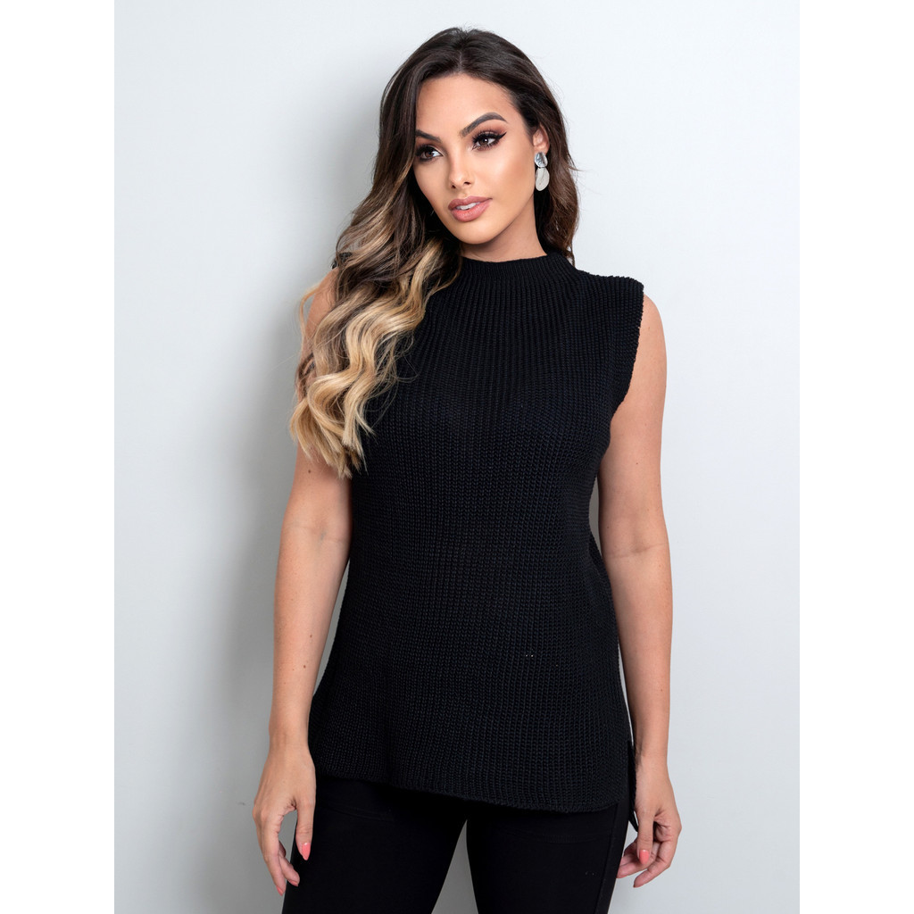 colete Tricot linha sem manga Garrafinha Gola Media