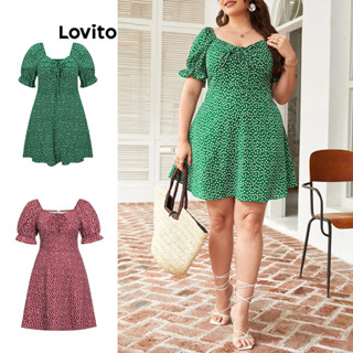 Lovito Plus Size Boho Vestido Feminino com Estampa Floral e Cordão LBE05153 (Multicolorido)