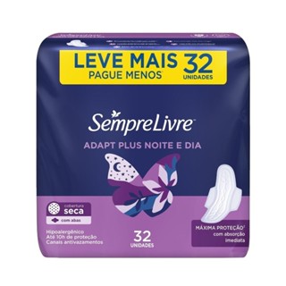 Absorvente Sempre Livre Adapt Plus Noite e Dia Cobertura Seca com Abas 32 Unidades em Oferta na Shopee