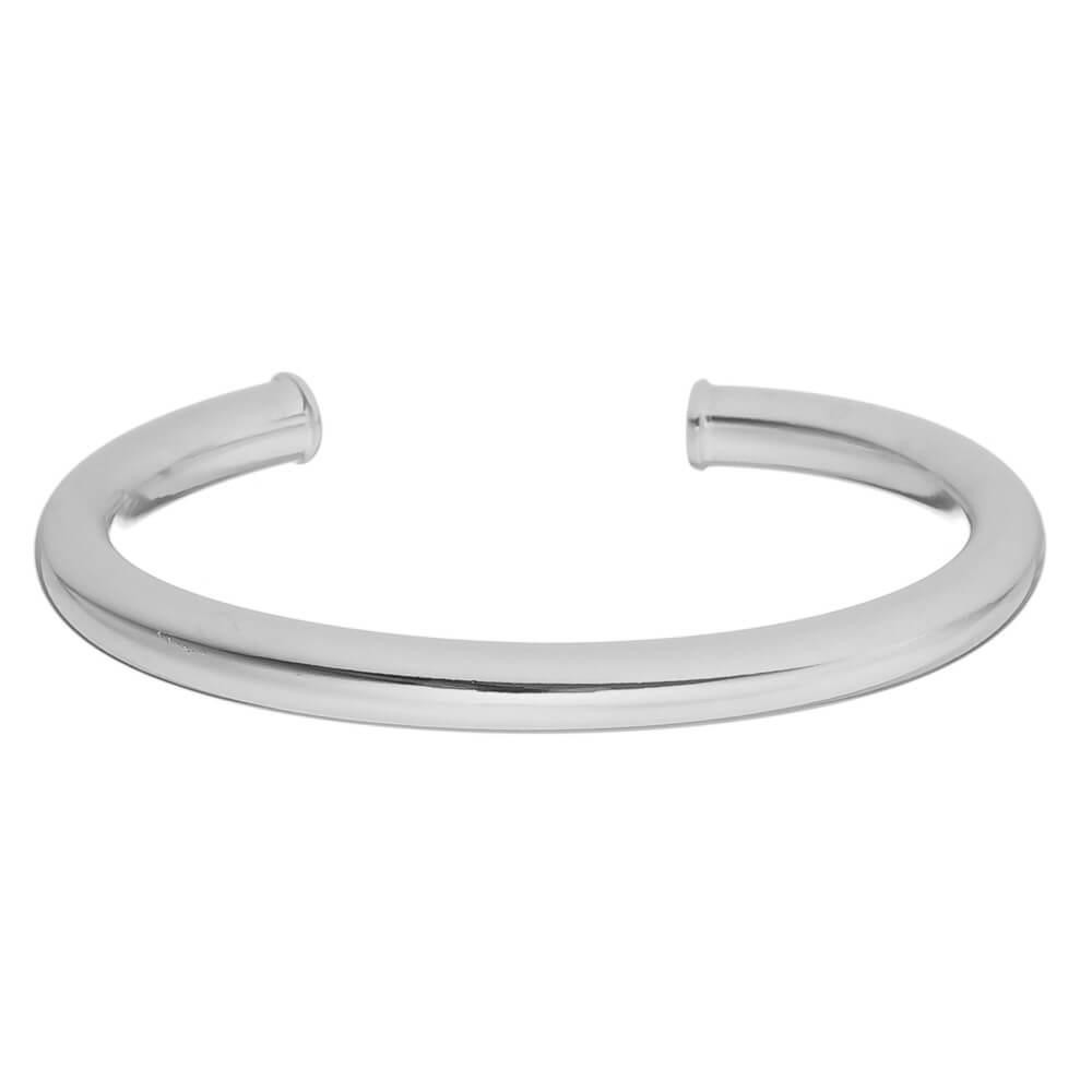 BRACELETE FEMININO FOLHEADO EM RÓDIO BRANCO TUBO LISO JOYCE