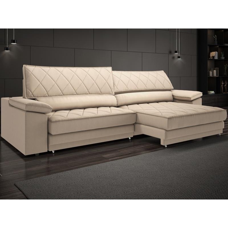 Sofá de Duplo Molejo com Carregador USB, Retrátil e Reclinável Viena 2,50m Linho Soft Bege- NETSOFAS em Oferta na Shopee