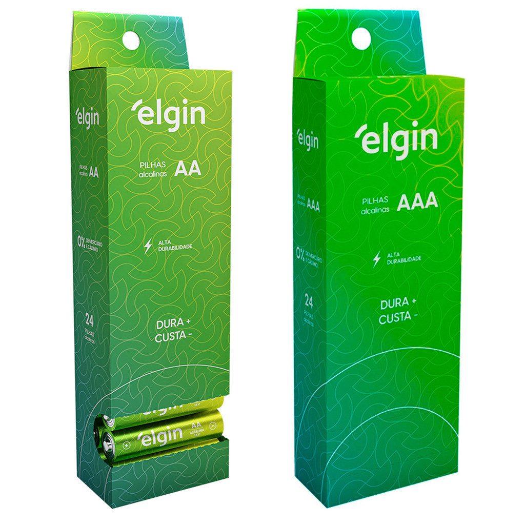 24 Pilhas Elgin Alcalina AA Comum ou AAA Palito Tu ...