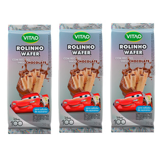 3 x Disney Rolinho Wafer Zero Sabor Chocolate 30g - Vitao em Oferta na Shopee