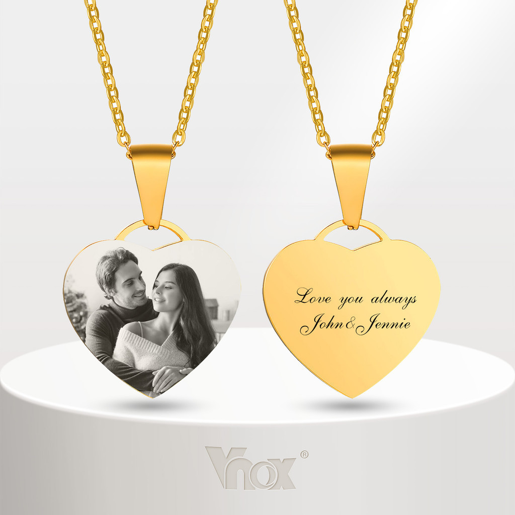 Vnox Gold Color Free Personalizar Nome Personalizado Engrave Foto Mulher Colar Pingente Coração Tag Amor Filha Aniversário Gift