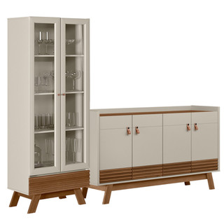 Kit Sala de Jantar Aparador Mason 04 Portas com Cristaleira Geórgia L05 Off White Freijó - Lyam Decor em Oferta na Shopee