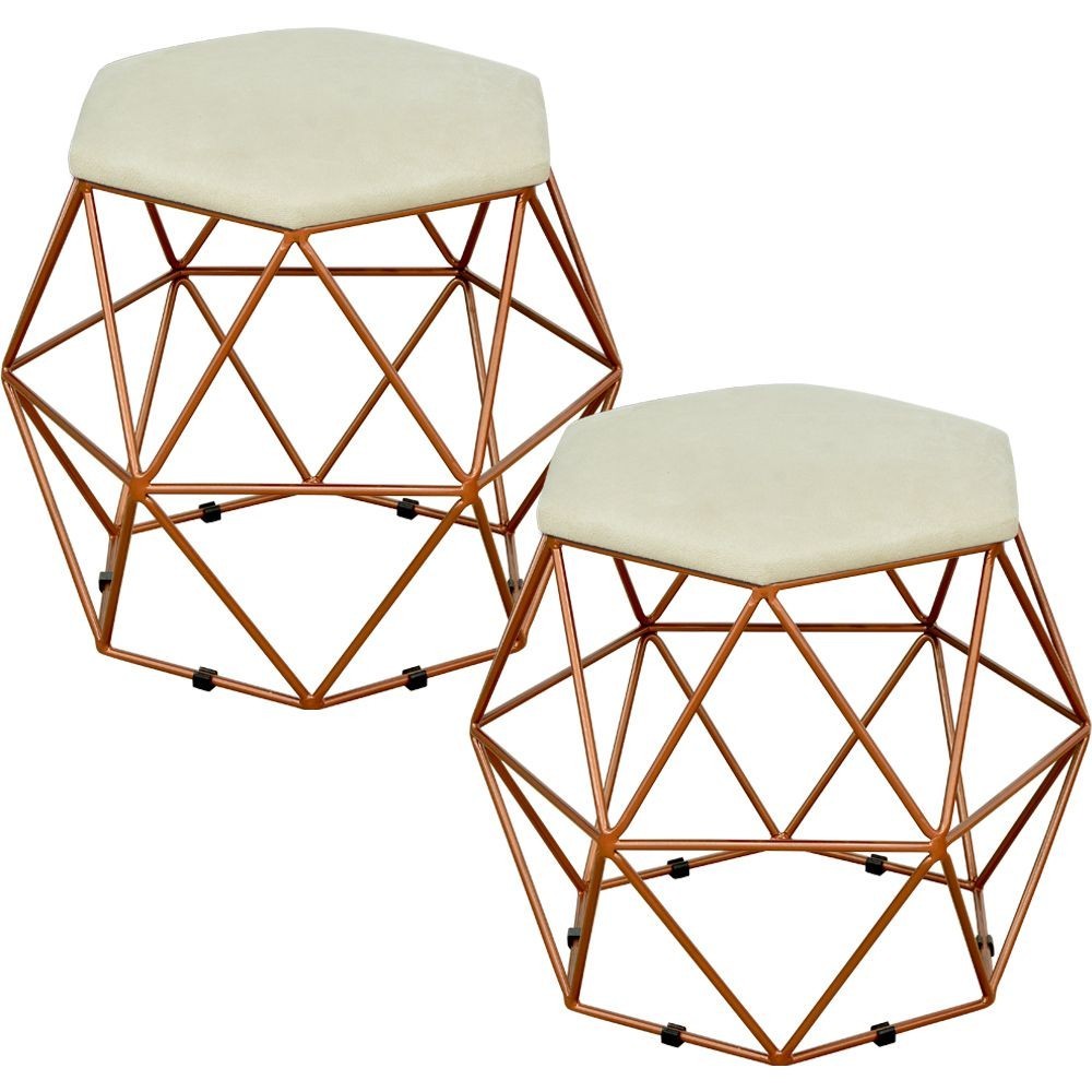 Kit 02 Puffs Decorativo Aramado Bronze Six L02 Suede Bege - Lyam Decor
