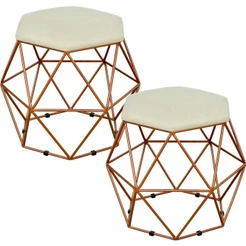 Kit 02 Puffs Decorativo Aramado Bronze Six L02 Suede Bege - Lyam Decor