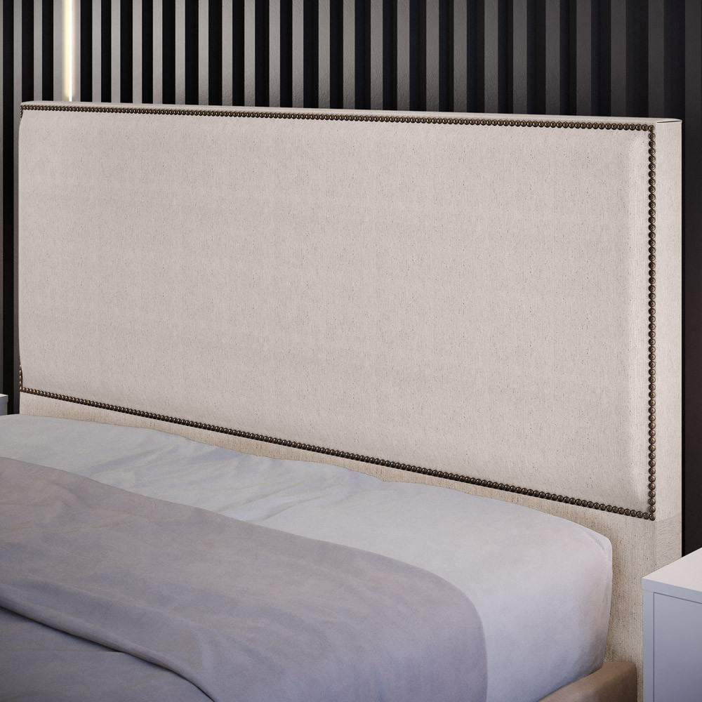Cabeceira Box Queen 160cm Com Tachas Vicenza L02 Linho Cru - Lyam Decor