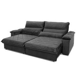 Sofá Retrátil Reclinável Grécia 2,70m Suede Velut Cinza Molas no Assento - King House