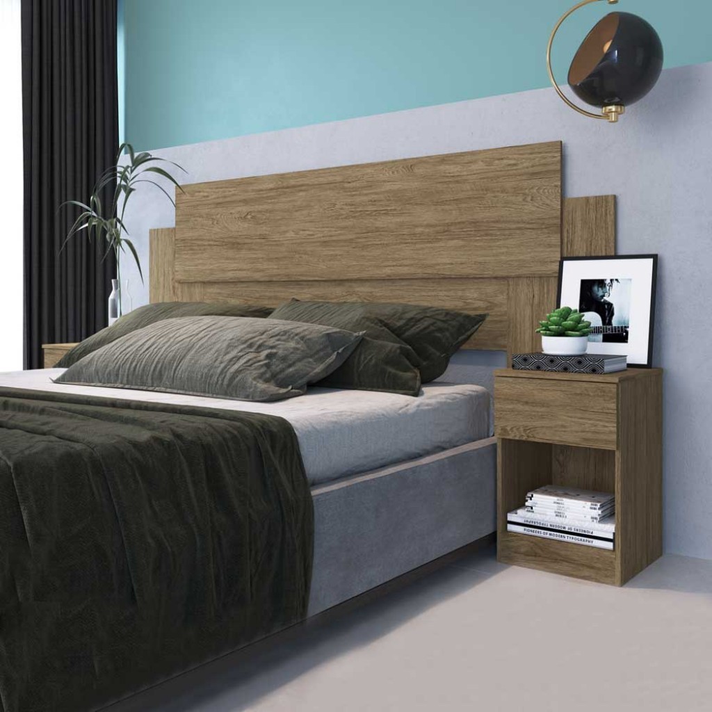 Cabeceira Casal com 2 Mesa de cabeceira Ca20 Wood - Decibal Móveis em Oferta na Shopee