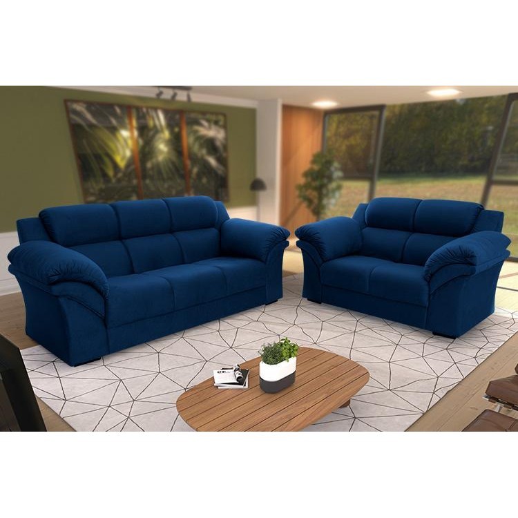 Conjunto Sofá Windsor Velut Azul 3 e 2 Lugares 2,04m e 1,59m - King House - Home & Living