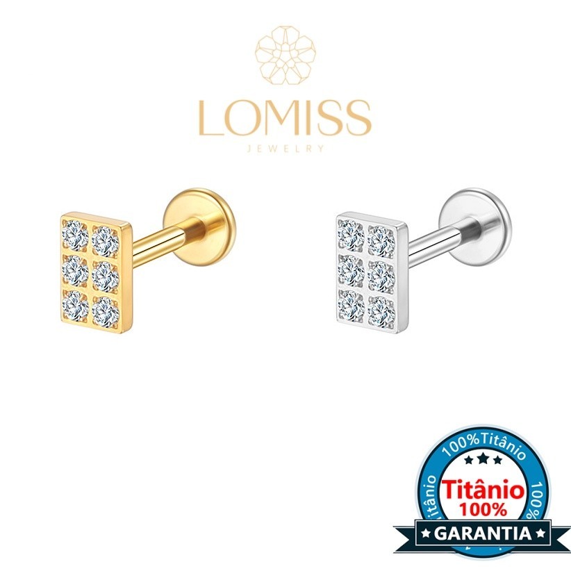 【LOMISS】Piercing Helix Tragus Conch Labret Titânio Pvd Quadrado Zircônias Cravejadas 1,2x8 em Oferta na Shopee