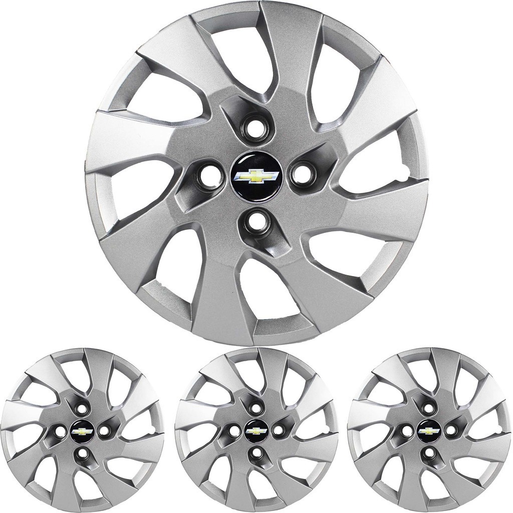 JG 4 Calota Onix 2013 2014 2015 2016 Aro 14 Prata Metálico com Emblema
