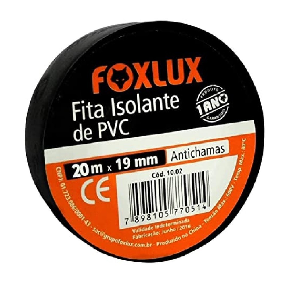 Fita Isolante PVC Antichamas Foxlux 20mx19mm Preta | proteção elétrica, resistência