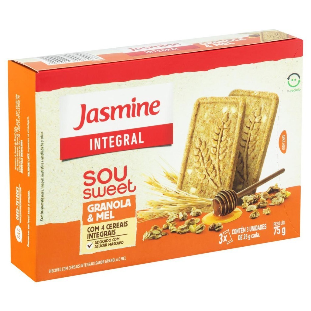 Biscoito Integral Granola & Mel Jasmine Sou Sweet Caixa 75g - Food & Beverages