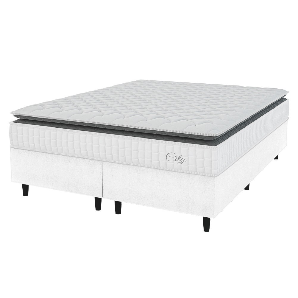 Cama Box Colchão Casal King Molas Ensacadas City Pillow Top 193x203x61cm Linho Branco/Cinza Hellen em Oferta na Shopee