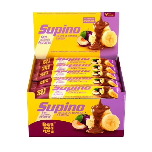 Barra de frutas Supino Zero Banana e Ameixa display com 20un de 24g- Banana Brasil em Oferta na Shopee