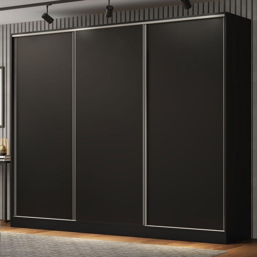 Guarda Roupa Casal 100% MDF Madesa Royale 3 Portas de Correr - Preto em Oferta na Shopee