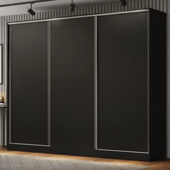Guarda Roupa Casal 100% MDF Madesa Royale 3 Portas de Correr - Preto