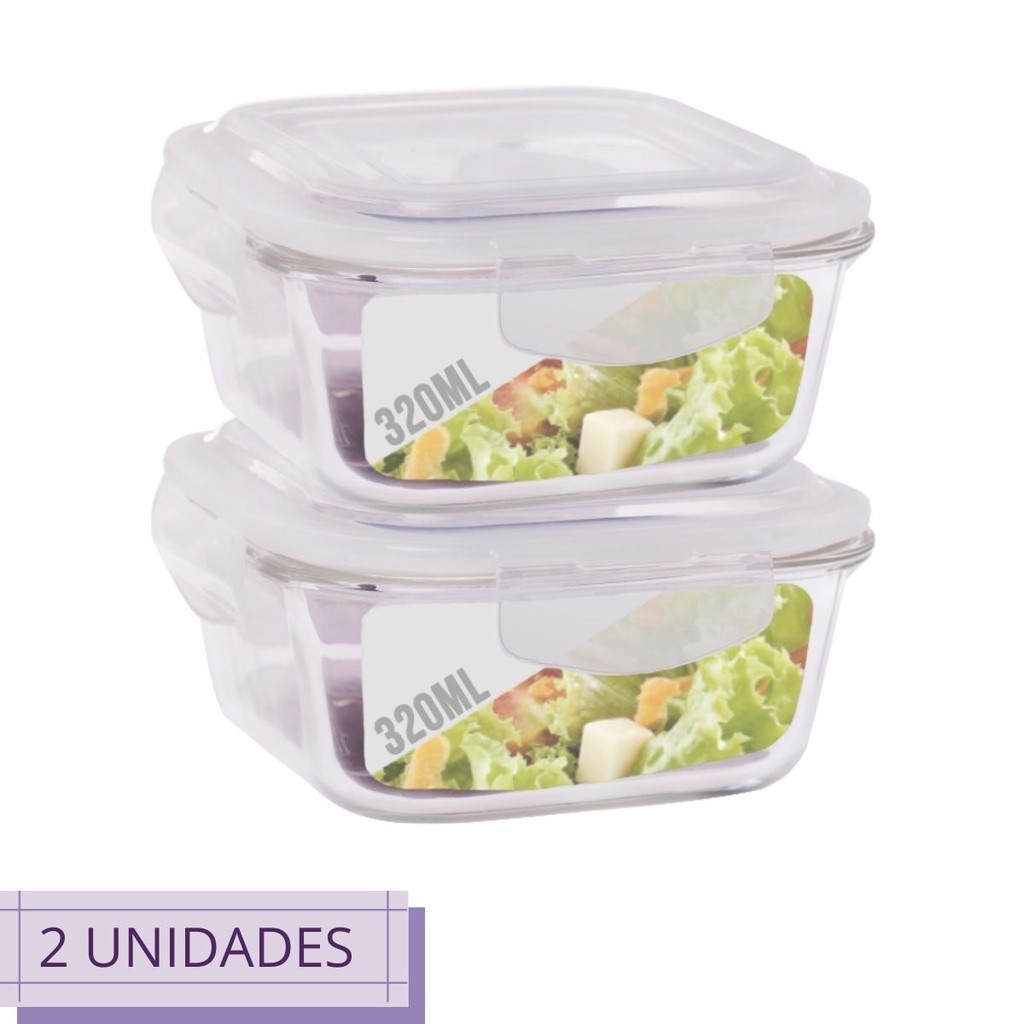 Jogo 2 Potes Vidro Hermetico Pequeno  Marmita Fit 320 ml em Oferta na Shopee