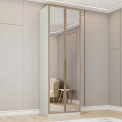 Guarda-Roupa Solteiro Modulado Seletto 2 Portas 3 Gavetas com Espelho Areia/Jequitibá - Henn