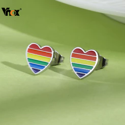 Vnox Arco-Íris Conta-Gotas Em Forma De Coração Brincos Para Mulheres De Aço Inoxidável Pequenos Huggie Hoop Punk Jóias