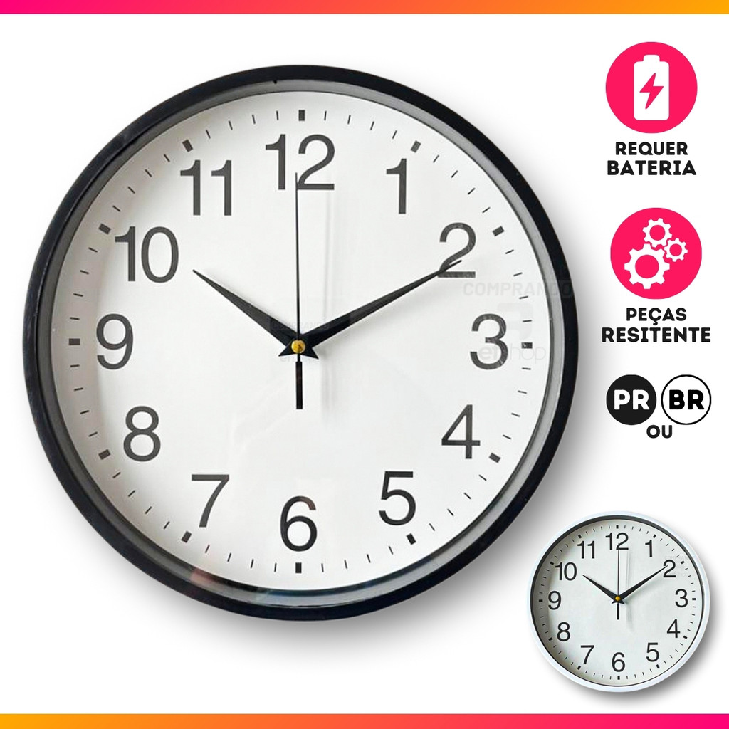 Relógio de Parede Cozinha Silencioso Moderno Decorativo Quarto Sala Escritório Preto ou Branco