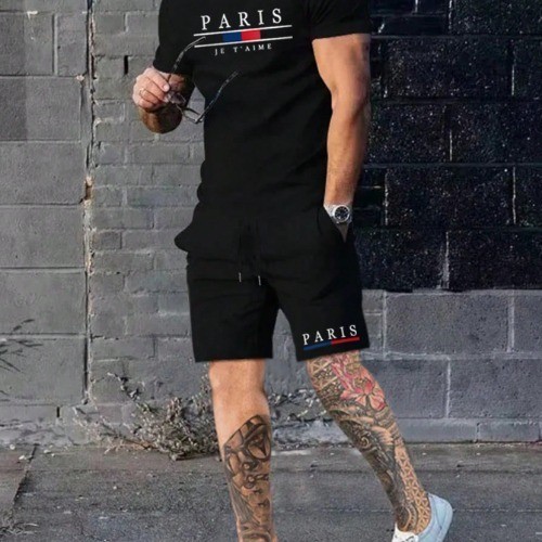 Conjunto de Camiseta de Manga Curta com Gráfico de Letra e Shorts com Cordão na Cintura moleton, para Sair