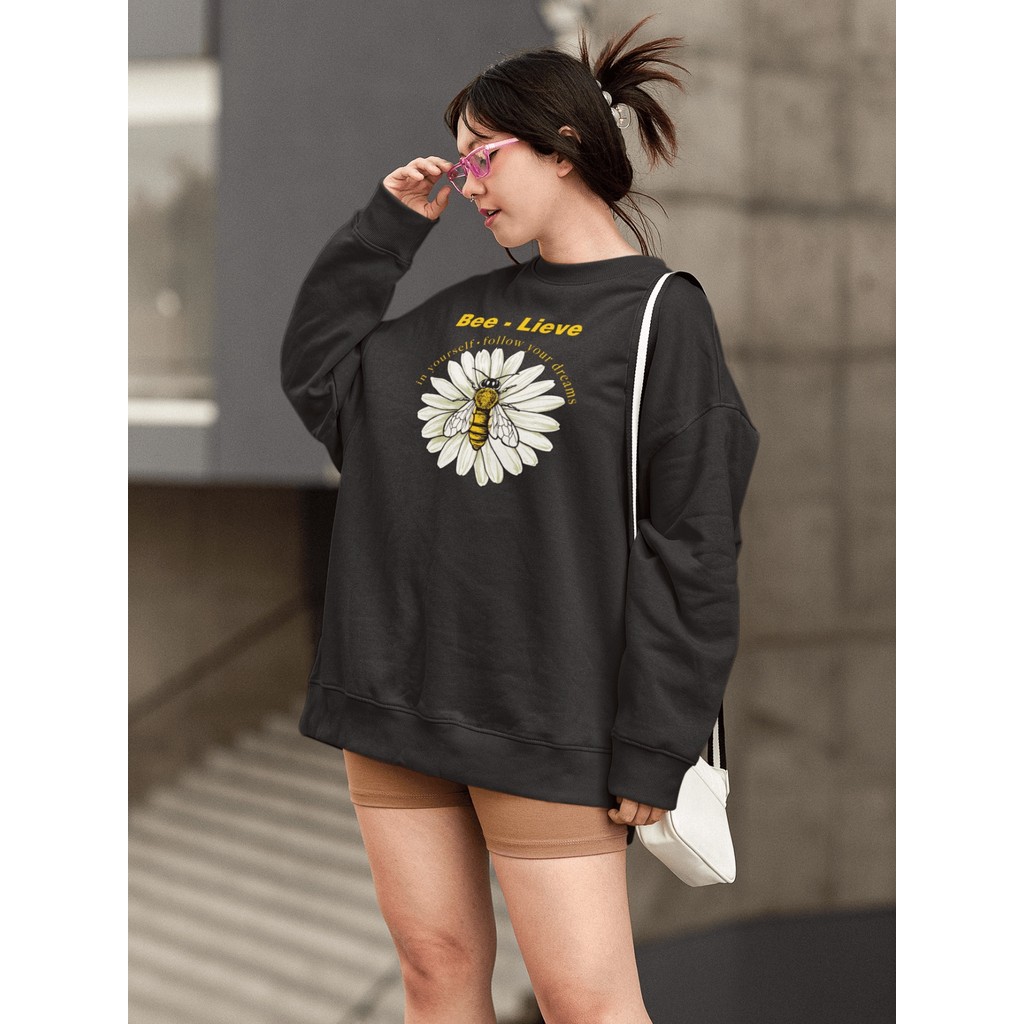 Moletom Blusa de Frio Básico Estiloso Feminino Estampado Gola Redonda Confortável 100% Algodão