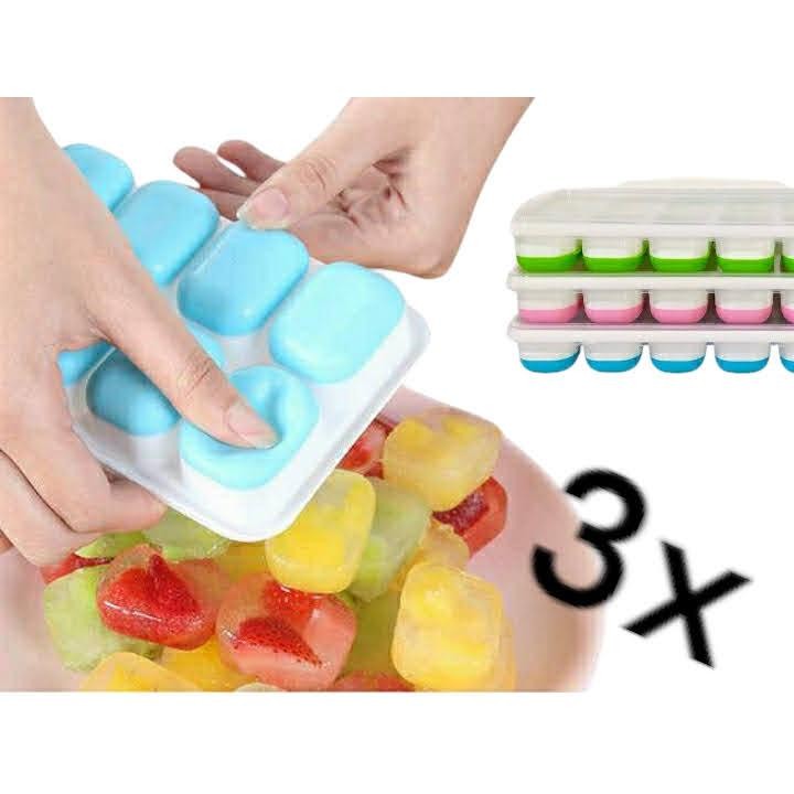 Kit 6 Forminhas de Gelo Forma Silicone Com Tampa Fundo Flexível Cubo
