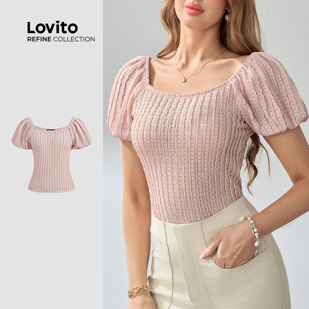 (Lovito Refine) Blusa Casual Lisa Básica Blusa De Verão/primavera Para Mulheres LR2LD079 em Oferta na Shopee