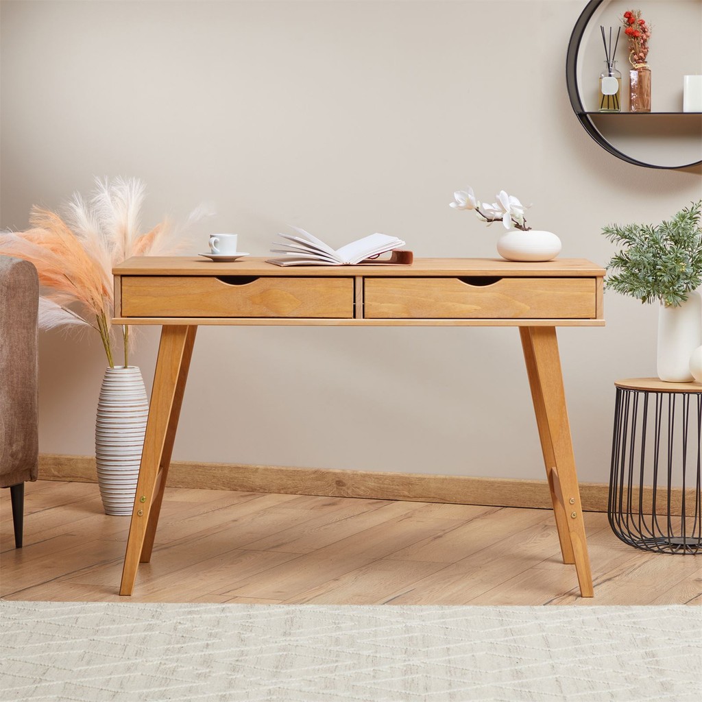 Mesa Escrivaninha Retro Madeira 2 Gavetas Milo em Oferta na Shopee