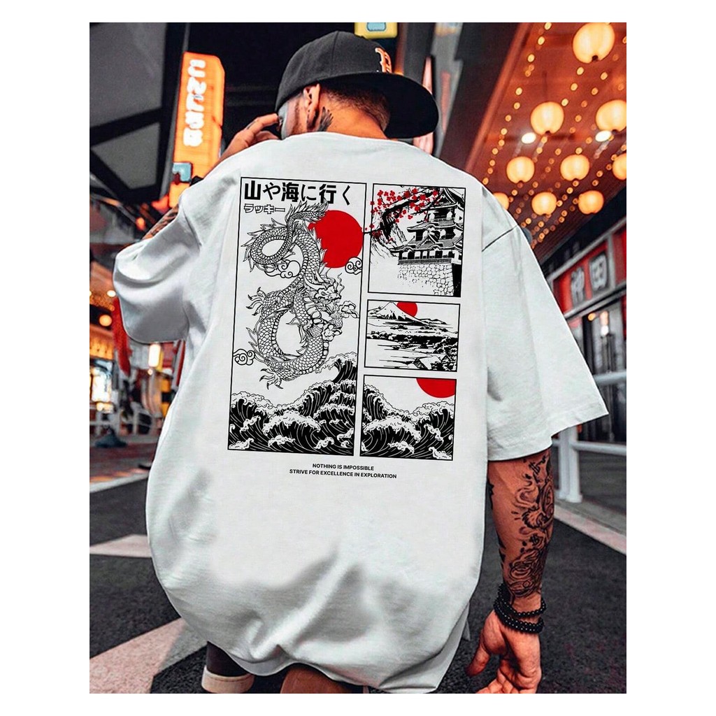 2025 Camiseta Básica Masculina Nothing Is Impossible Dragão Japonês